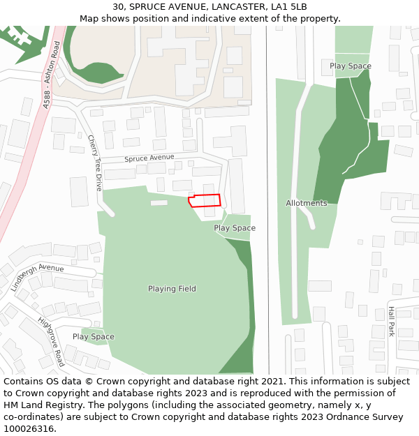 30, SPRUCE AVENUE, LANCASTER, LA1 5LB: Location map and indicative extent of plot