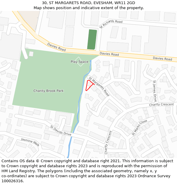 30, ST MARGARETS ROAD, EVESHAM, WR11 2GD: Location map and indicative extent of plot