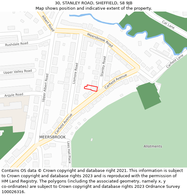 30, STANLEY ROAD, SHEFFIELD, S8 9JB: Location map and indicative extent of plot