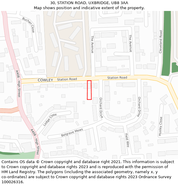 30, STATION ROAD, UXBRIDGE, UB8 3AA: Location map and indicative extent of plot