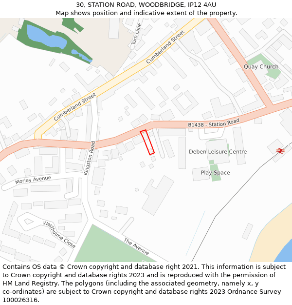 30, STATION ROAD, WOODBRIDGE, IP12 4AU: Location map and indicative extent of plot