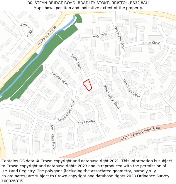 30, STEAN BRIDGE ROAD, BRADLEY STOKE, BRISTOL, BS32 8AH: Location map and indicative extent of plot