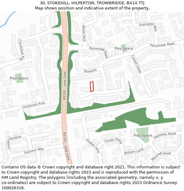 30, STOKEHILL, HILPERTON, TROWBRIDGE, BA14 7TJ: Location map and indicative extent of plot