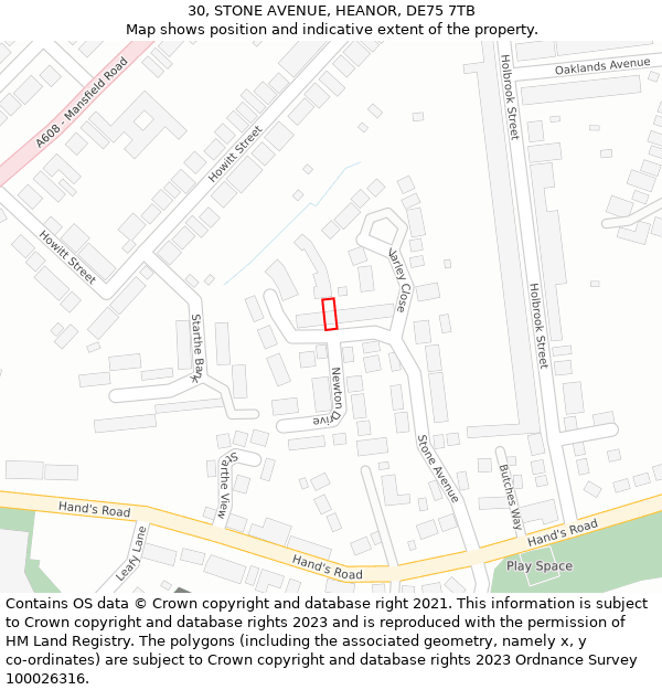 30, STONE AVENUE, HEANOR, DE75 7TB: Location map and indicative extent of plot