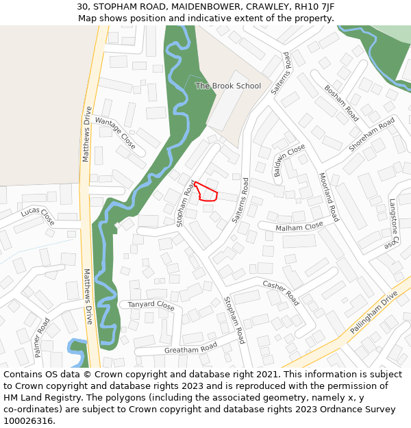 30, STOPHAM ROAD, MAIDENBOWER, CRAWLEY, RH10 7JF: Location map and indicative extent of plot