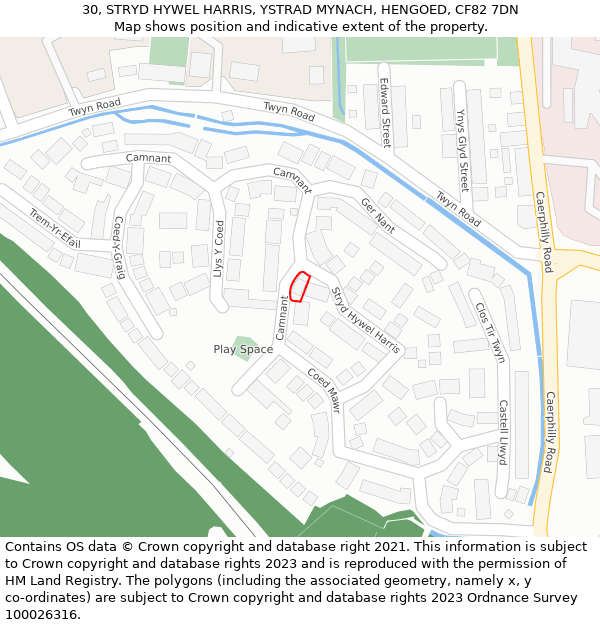 30, STRYD HYWEL HARRIS, YSTRAD MYNACH, HENGOED, CF82 7DN: Location map and indicative extent of plot