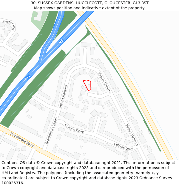 30, SUSSEX GARDENS, HUCCLECOTE, GLOUCESTER, GL3 3ST: Location map and indicative extent of plot