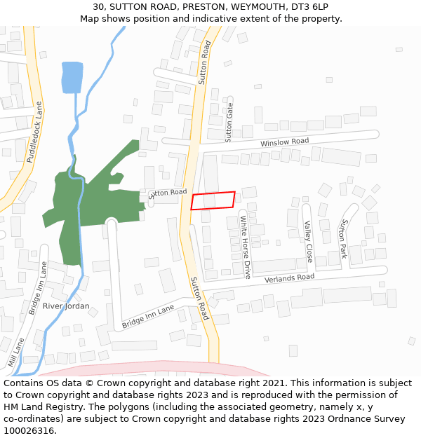 30, SUTTON ROAD, PRESTON, WEYMOUTH, DT3 6LP: Location map and indicative extent of plot