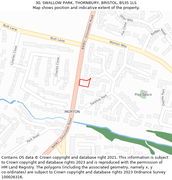 30, SWALLOW PARK, THORNBURY, BRISTOL, BS35 1LS: Location map and indicative extent of plot