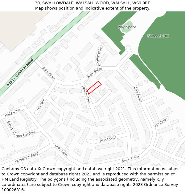 30, SWALLOWDALE, WALSALL WOOD, WALSALL, WS9 9RE: Location map and indicative extent of plot