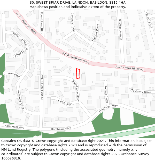 30, SWEET BRIAR DRIVE, LAINDON, BASILDON, SS15 4HA: Location map and indicative extent of plot