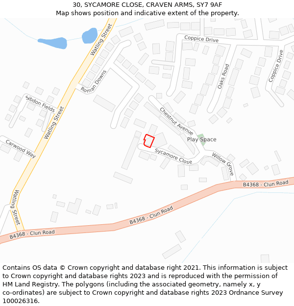 30, SYCAMORE CLOSE, CRAVEN ARMS, SY7 9AF: Location map and indicative extent of plot