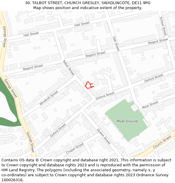 30, TALBOT STREET, CHURCH GRESLEY, SWADLINCOTE, DE11 9PG: Location map and indicative extent of plot