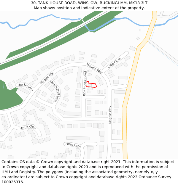 30, TANK HOUSE ROAD, WINSLOW, BUCKINGHAM, MK18 3LT: Location map and indicative extent of plot