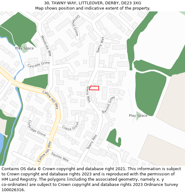 30, TAWNY WAY, LITTLEOVER, DERBY, DE23 3XG: Location map and indicative extent of plot