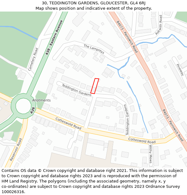 30, TEDDINGTON GARDENS, GLOUCESTER, GL4 6RJ: Location map and indicative extent of plot