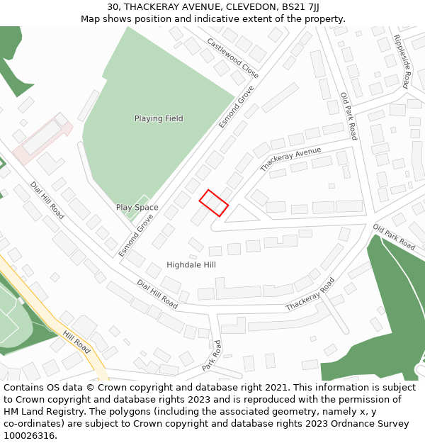 30, THACKERAY AVENUE, CLEVEDON, BS21 7JJ: Location map and indicative extent of plot