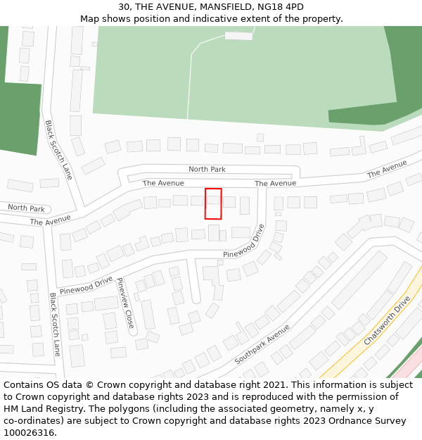 30, THE AVENUE, MANSFIELD, NG18 4PD: Location map and indicative extent of plot