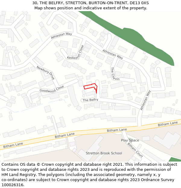 30, THE BELFRY, STRETTON, BURTON-ON-TRENT, DE13 0XS: Location map and indicative extent of plot