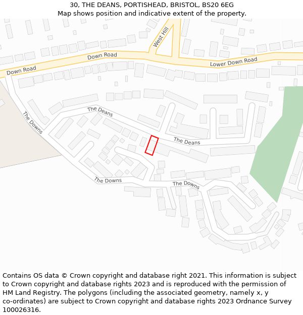 30, THE DEANS, PORTISHEAD, BRISTOL, BS20 6EG: Location map and indicative extent of plot