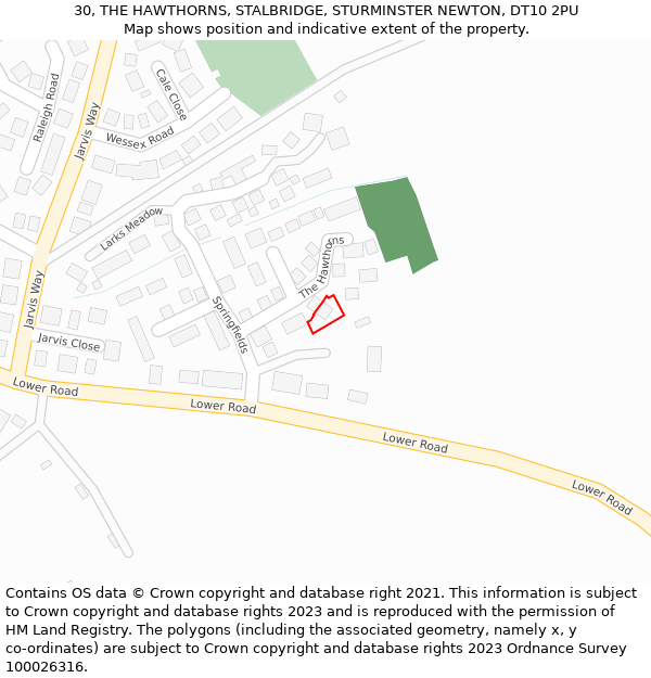 30, THE HAWTHORNS, STALBRIDGE, STURMINSTER NEWTON, DT10 2PU: Location map and indicative extent of plot