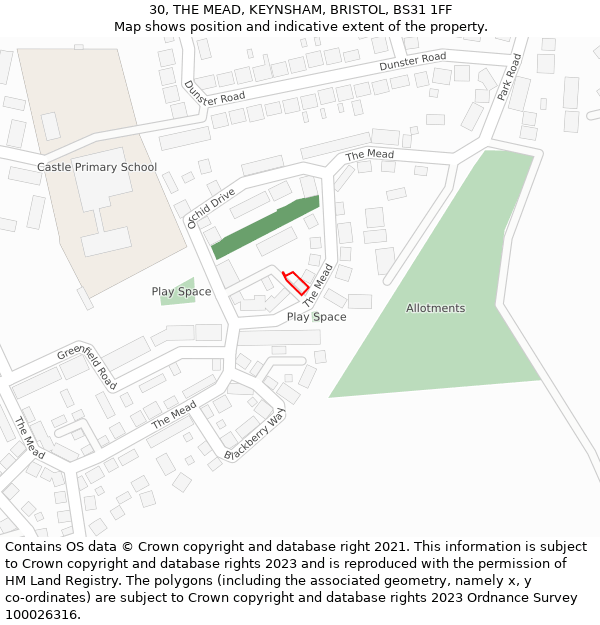 30, THE MEAD, KEYNSHAM, BRISTOL, BS31 1FF: Location map and indicative extent of plot