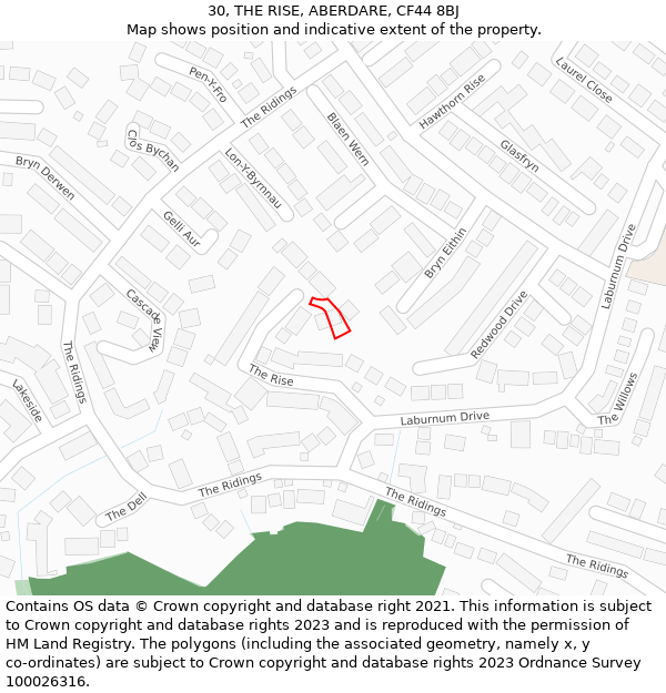 30, THE RISE, ABERDARE, CF44 8BJ: Location map and indicative extent of plot