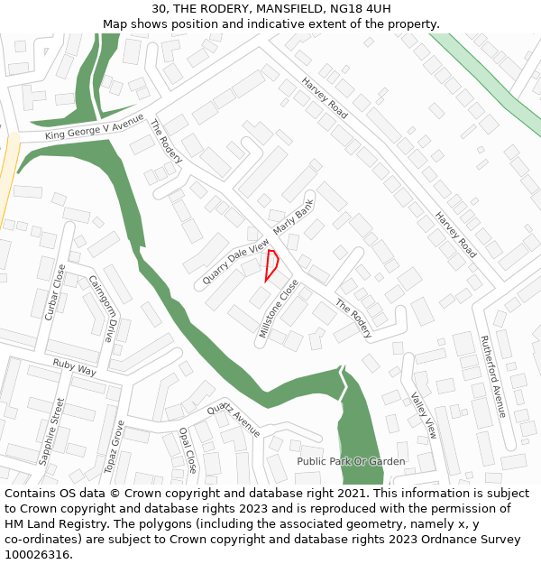 30, THE RODERY, MANSFIELD, NG18 4UH: Location map and indicative extent of plot