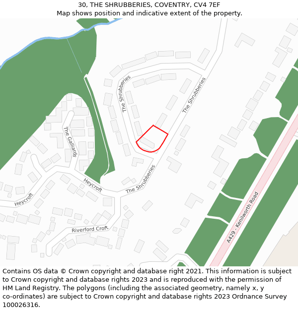 30, THE SHRUBBERIES, COVENTRY, CV4 7EF: Location map and indicative extent of plot