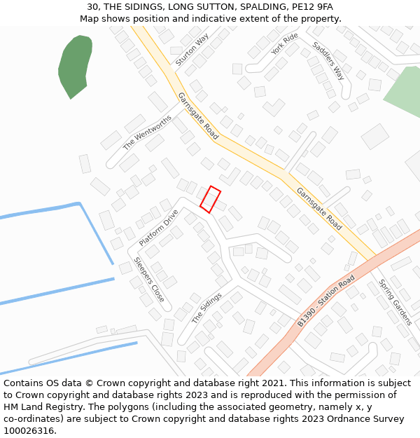 30, THE SIDINGS, LONG SUTTON, SPALDING, PE12 9FA: Location map and indicative extent of plot