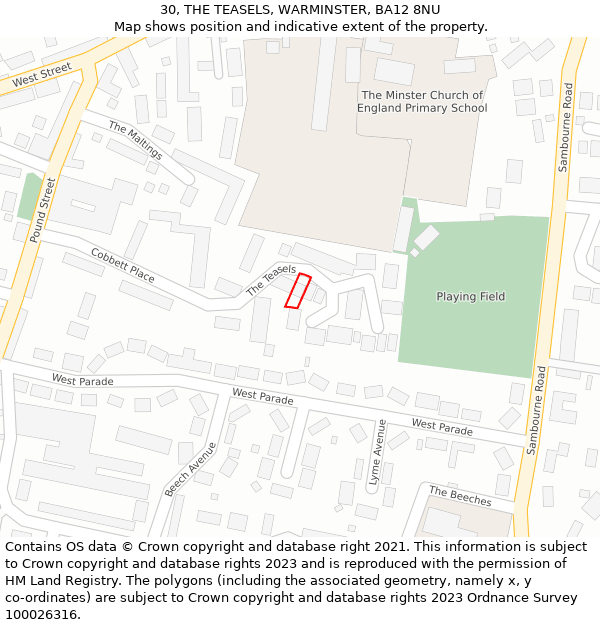 30, THE TEASELS, WARMINSTER, BA12 8NU: Location map and indicative extent of plot