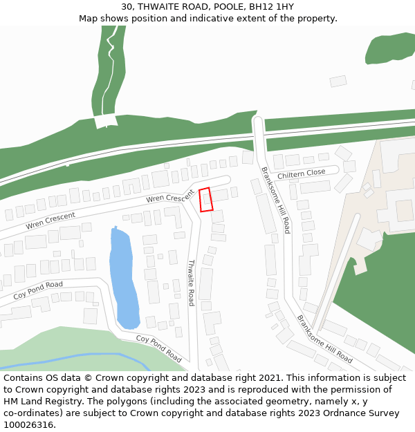30, THWAITE ROAD, POOLE, BH12 1HY: Location map and indicative extent of plot