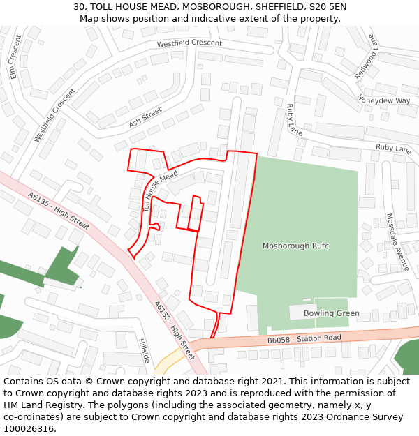 30, TOLL HOUSE MEAD, MOSBOROUGH, SHEFFIELD, S20 5EN: Location map and indicative extent of plot