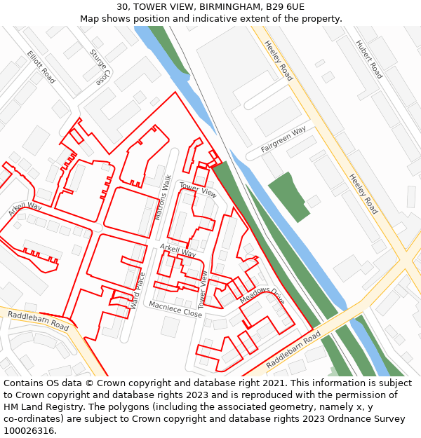 30, TOWER VIEW, BIRMINGHAM, B29 6UE: Location map and indicative extent of plot