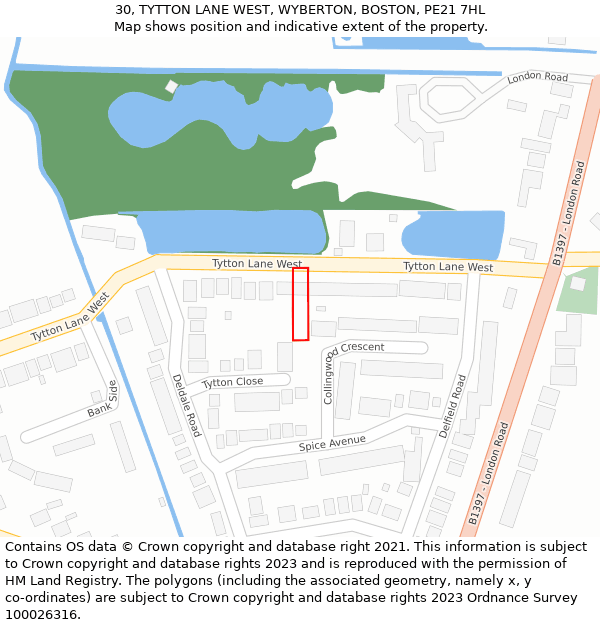 30, TYTTON LANE WEST, WYBERTON, BOSTON, PE21 7HL: Location map and indicative extent of plot