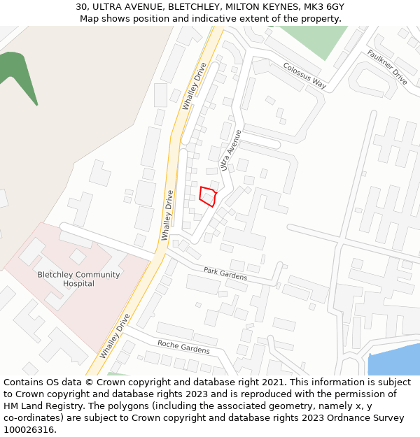 30, ULTRA AVENUE, BLETCHLEY, MILTON KEYNES, MK3 6GY: Location map and indicative extent of plot
