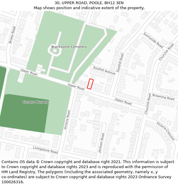 30, UPPER ROAD, POOLE, BH12 3EN: Location map and indicative extent of plot