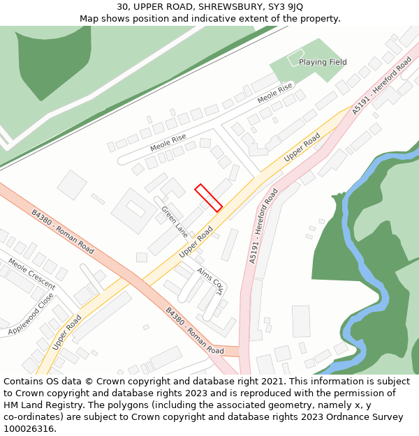 30, UPPER ROAD, SHREWSBURY, SY3 9JQ: Location map and indicative extent of plot