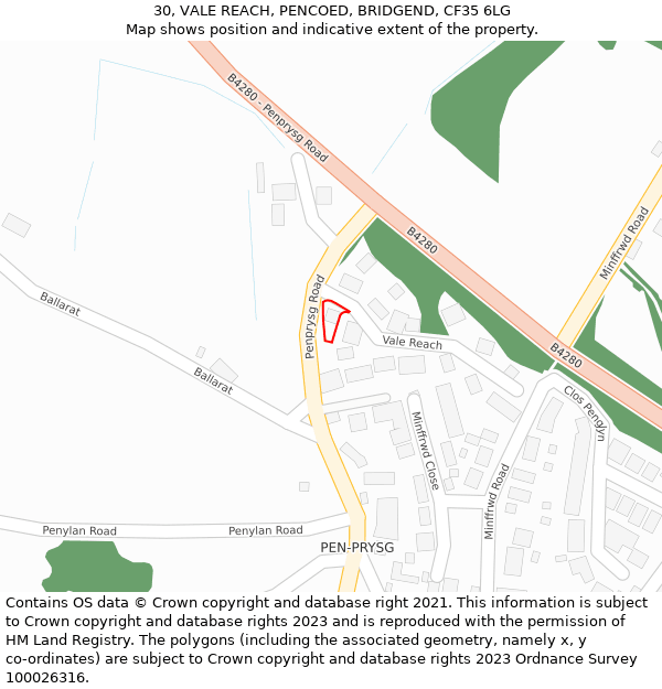 30, VALE REACH, PENCOED, BRIDGEND, CF35 6LG: Location map and indicative extent of plot