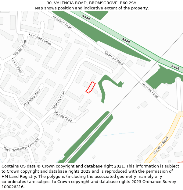 30, VALENCIA ROAD, BROMSGROVE, B60 2SA: Location map and indicative extent of plot