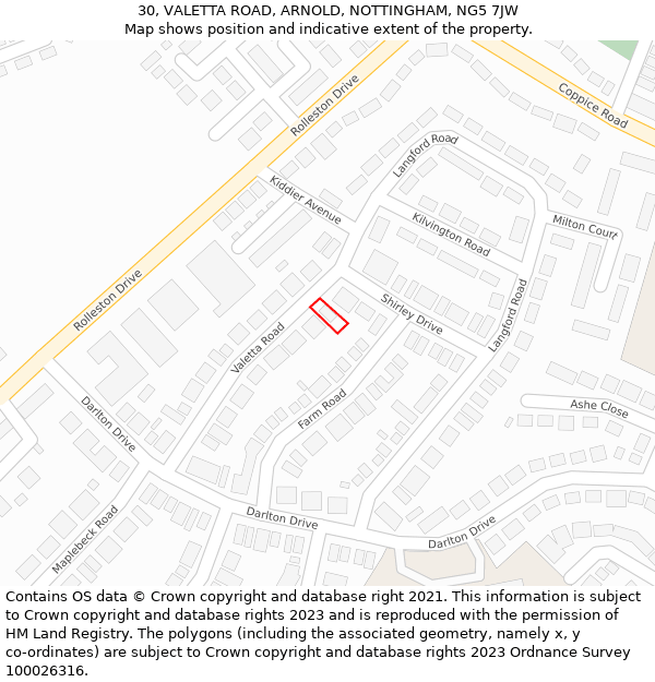 30, VALETTA ROAD, ARNOLD, NOTTINGHAM, NG5 7JW: Location map and indicative extent of plot