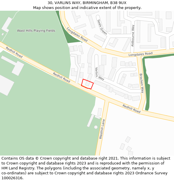 30, VARLINS WAY, BIRMINGHAM, B38 9UX: Location map and indicative extent of plot