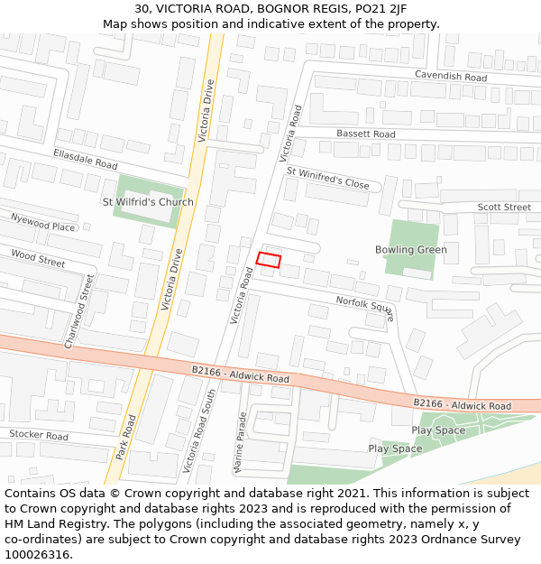 30, VICTORIA ROAD, BOGNOR REGIS, PO21 2JF: Location map and indicative extent of plot