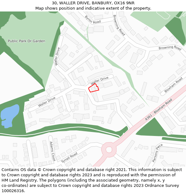 30, WALLER DRIVE, BANBURY, OX16 9NR: Location map and indicative extent of plot