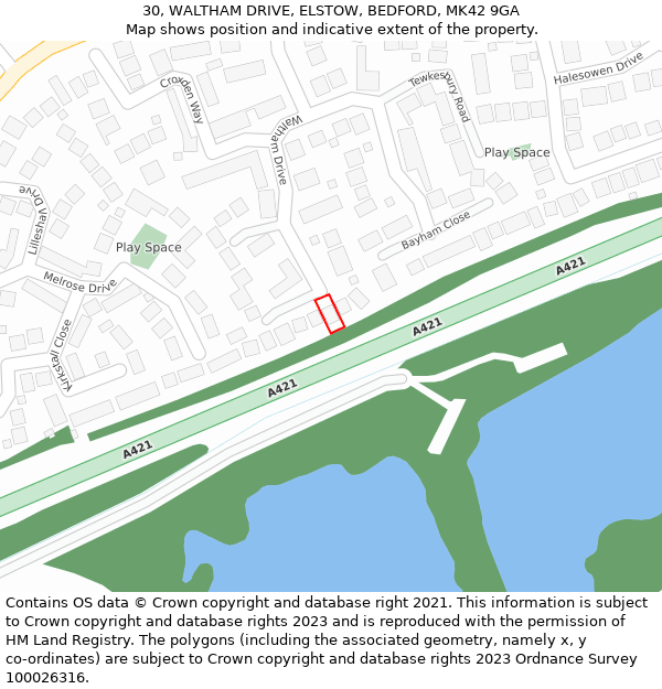 30, WALTHAM DRIVE, ELSTOW, BEDFORD, MK42 9GA: Location map and indicative extent of plot