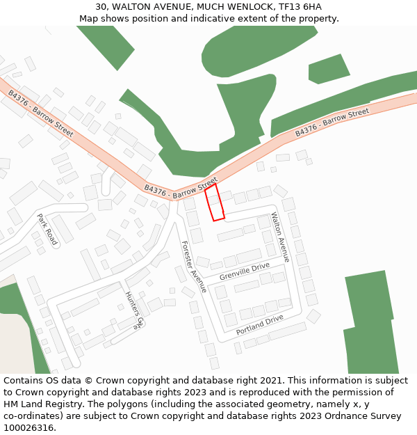 30, WALTON AVENUE, MUCH WENLOCK, TF13 6HA: Location map and indicative extent of plot