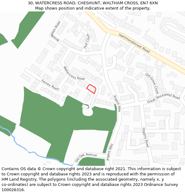 30, WATERCRESS ROAD, CHESHUNT, WALTHAM CROSS, EN7 6XN: Location map and indicative extent of plot