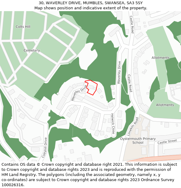 30, WAVERLEY DRIVE, MUMBLES, SWANSEA, SA3 5SY: Location map and indicative extent of plot