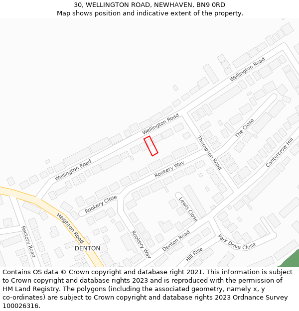 30, WELLINGTON ROAD, NEWHAVEN, BN9 0RD: Location map and indicative extent of plot