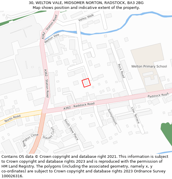 30, WELTON VALE, MIDSOMER NORTON, RADSTOCK, BA3 2BG: Location map and indicative extent of plot
